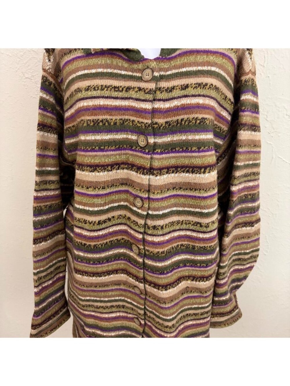 90s striped plus size granola girl wool cardigan - Picture 4 of 8
